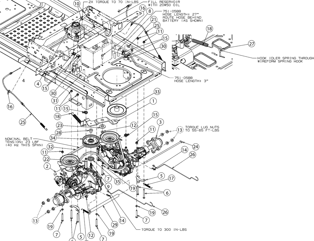 Drive Diagram and Parts List for Z-FORCELX54KW (17AIDAUC010)(2017) Cub Cadet Lawn Tractor